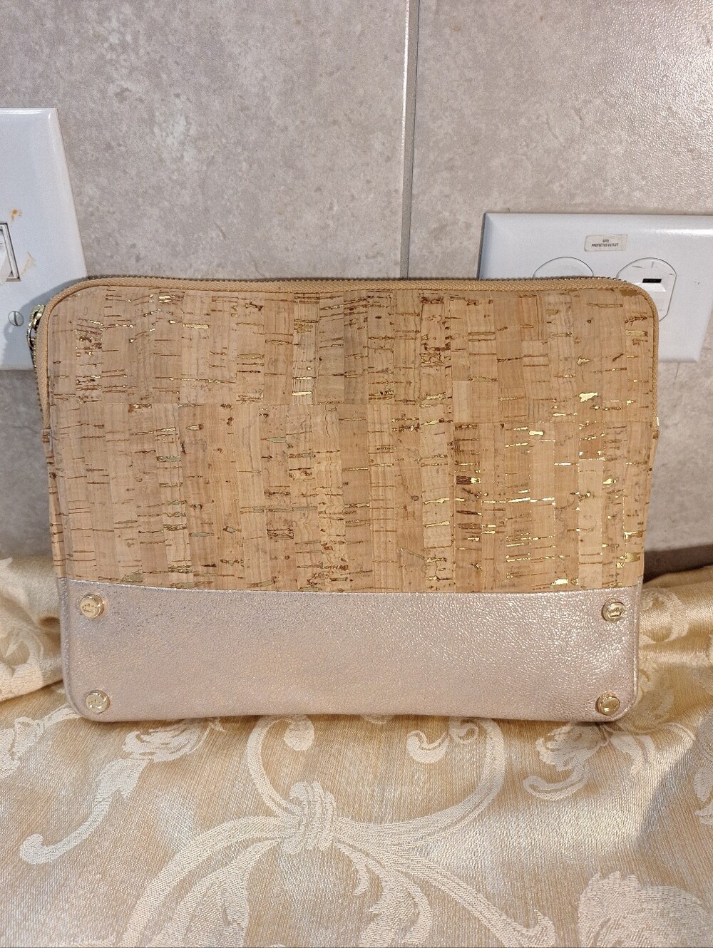 Elaine Turner Gold-Accent Cork and Metallic Clutch